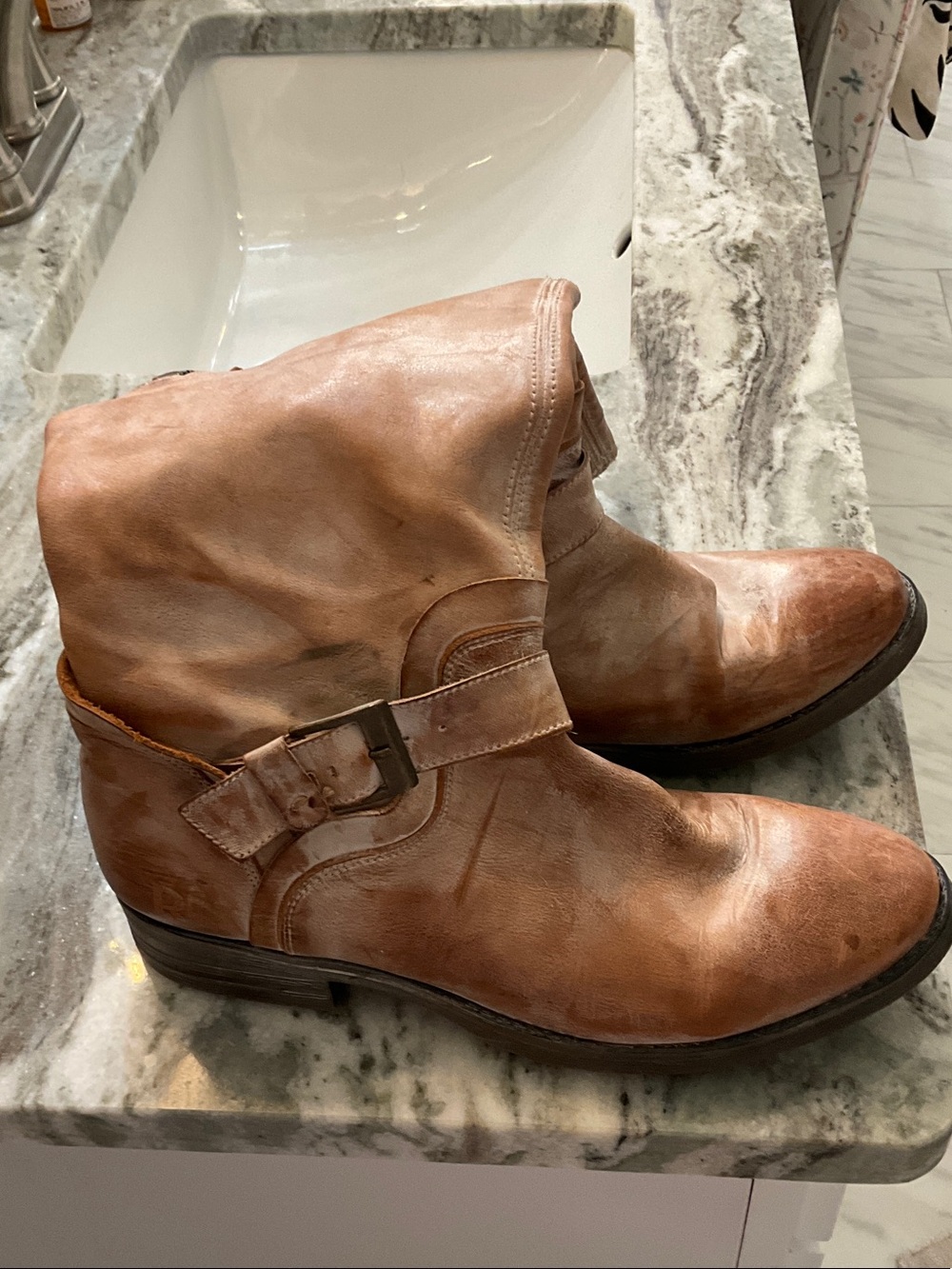 Women’s Brown Leather Ankle Boots with Buckle Detail